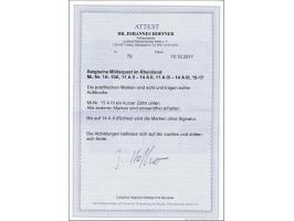 Bezetting van het Rheinland, 1 centiem t/m 10 frank 1e oplage en 1 t/m 10 frank 2e oplage, postfris met certificaat Johannes 
