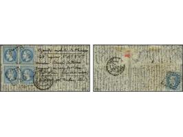 Empire Lauré 20 centimes blue (5x including 2 pairs) on cover 15-1-1871 transported by Boule de Moulins to Paris (arrival mar