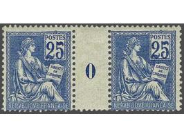 Mouchon 25 centimes blue type I in gutterpair with millésime 0, stamps very fine unmounted mint (hinge trace on gutter), cat.