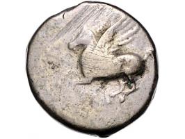 Griekse munten Corinth, Stater ca. 345-307 BC, AR 21 mm, 8.1 g.- Obv: Pegasus flying left with straight wings - Rev. Head of 