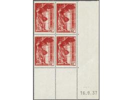 Samothrace 30 centimes green and 55 centimes red in corner margin blocks of 4 with coin daté, very fine unmounted mint, cat.v