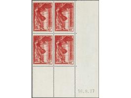 Samothrace 30 centimes green and 55 centimes red in corner margin blocks of 4 with coin daté, very fine unmounted mint, cat.v