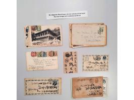 about 200 covers/postal stationery with a.o. stampless, Belgium, Japan etc. in shoe box