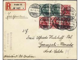 Booklet pane Germania 5 and 10 pfennig on cover from Dresden 15-2-1915 to Menado (isle of Celebes, Dutch East Indies), fine/v