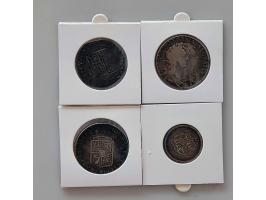 Lot of 4 silver coins, shilling James I, 2nd bust; 1/2 crown 1689 William and Mary 1st and 2nd reverse and a shilling 1817 Ge