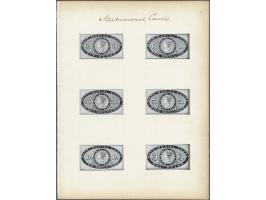1858 Matrimonial Cause original die proofs in black for the 6d, 1s, 2s6d, 5s, 10s and £1 mounted on large card in six counter