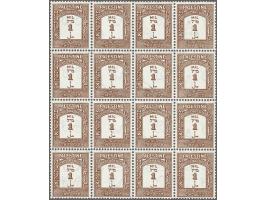 Postage due 1m. brown perf 15x14, a very fine unmounted block of 16 ex., cat.v. 670 
