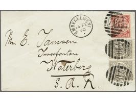 1890 1d. carmine and ½ d. grey pair on Tamsen envelope from Embekelweni to Waterberg, cancelled by 718 numeral and cds Embeke