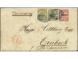 1891 1d. carmine and 2d. olive-bistre pair (perf. 12½) on cover from Embekelweni cancelled by 718 numerals in blue and cds Em