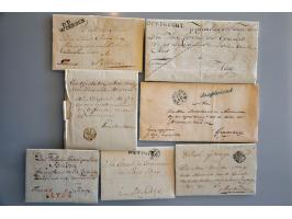 60 EO poststukken met betere stempels w.b. drie-stuiver, aangetekend, etc. in doos