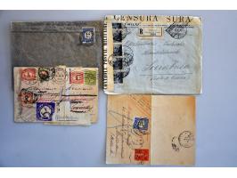 ca. 125 post(waarde)stukken met beter materiaal w.b. met port belast, "Beschadigd door ramp Harwich boot", "Part of a mail ca