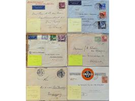 ca. 120 post(waarde)stukken met langebalkstempels w.b. betere stempels en afdrukken, dienst-enveloppen, luchtpost etc. in sch