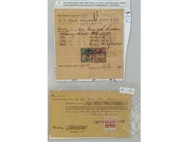 (Japanese Occupation) collectie fiscaalzegels zowel los als op stuk w.b. zeldzame zegels, opdrukken, loonzegels, veldelen etc