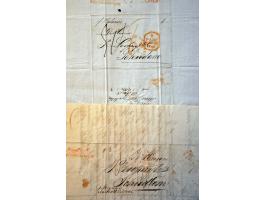 75 poststukken naar Schiedam uit buitenland 1825-1850, veel grensstempels w.b. meerdere ex. rood Engeland over Rotterdam en r
