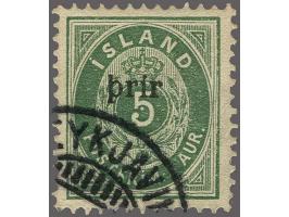 Overprint "large prir" (Facit no. 37) on 5 aur green, very fine with 1995 Carl-Aage Møller certificate, cat.v. 650