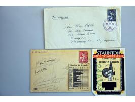 motief Schaken ca. 50 poststukken w.b. Wereldschaaktoernooi Groningen 1946 met herdenkingsblad waarop handtekening winnaar Bo
