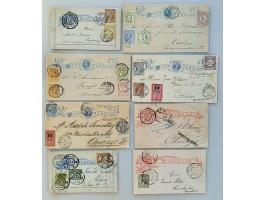 bijgefrankeerde postbladen w.b. stempels, mooie combinatie frankeringen, bestemmingen, aangetekend etc. totaal 12 ex. 
