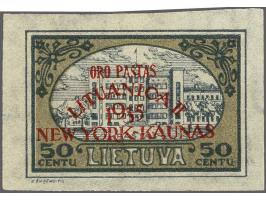 Non issued overprint Oro pastas Lithuanica II 1935 New York-Kaunus on 50 centu grey and olive green, very fine with partly gu
