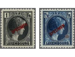 Charlotte 5, 10, 20, 40, 50, 75 c, 1 Fr and 25, 90 c and 1½ Fr, all with red SPECIMEN and punch, from Archievel Sales America