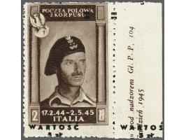 Corps in Italy, General Anders 5 on 2 zloty brown black with variety overprint shifted downwards (Sassone no. 2b) with sheet 