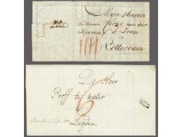 vertrekaanduidingen MIDD (stempel) en ZZee (geschreven) op 2 brieven resp. 25 febr.1802 naar Rotterdam, port 4 st. en 2 sept.