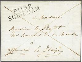 P.119.P. SCHIEDAM in zwart, pracht afdruk op brief 26-6-1813 naar Den Haag, 2 déc vooruitbetaald port op rekening (affranchie