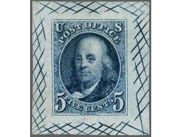 Trial Color Proof Benjamin Franklin 5 cents dull blue on India paper, very fine, cat.v. $ 1000
