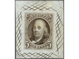 Trial Color Proof Bejamin Franklin 5 cents red brown on India paper, very fine, cat.v. $ 1000

