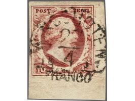 10 cent rood plaat V pos. 25 breedgerand hoekstuk met WINSCHOTEN-C, pracht ex.