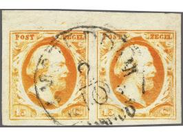 15 cent donkeroranje pos. 77-78 in paar met velrand, pracht ex. (rood keurstempeltje Zwitserse bond achterzijde)