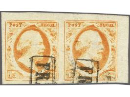 15 cent oranje pos. 79-80 in paar met hoekvelrand, pracht ex.