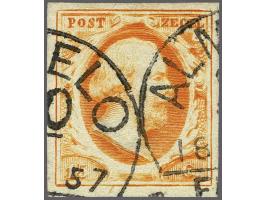 Almelo C (Ey R) dubbele afdruk op 15 cent donkeroranje, pracht ex. Herkomst: collectie Eduard (2002)
