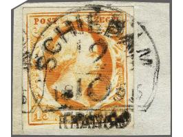 Schiedam C klein (Ey R) op 15 cent donkeroranje op fragment, pracht ex. 