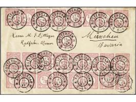 ½ cent helder rood (25x w.b. blok van 16) op envelop van Rotterdam 19-6-1896 over Neurenberg naar München, pracht ex.