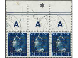 Cour Permanente de Justice Internationale 12½ cent donkerblauw met de plaatfout Gent in positionele strip van 3 met velrand, 