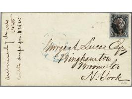 George Washington 10 cents black with pen cancel on cover from Baltimore 7-10-1848 to Binghampton, New York, very fine with 2