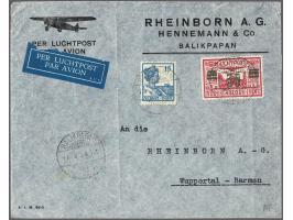 Scheepjestype 15 cent blauw en  luchtpost overdruk 30 cent groen met langebalkstempel Balikpapan 2 (door SvL niet vermeld) op