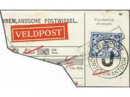 Cijfer 5 cent blauw met rondstempel Veldpost Sorteerkantoor J (Bulterman RR) op fragment, pracht ex.