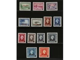 Landschappen en Wilhelmina 1 cent t/m 2½ gulden met gatdoorboring en specimen in rood.