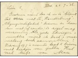 Verdragstatenpost Olympiafahrt (Sieger 427), briefkaart G.56 van Bandoeng 21-7-1936 via Halle en Berlijn naar Bilthoven, prac