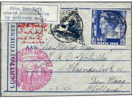 Verdragstatenpost Olympiafahrt (Sieger 427), kleingormaat luchtpost-envelop van Balikpapan 11-9-1936 met strookje From New Yo