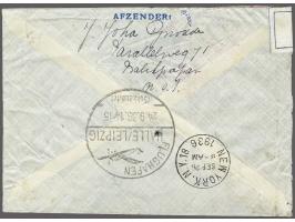 Verdragstatenpost Olympiafahrt (Sieger 427), kleingormaat luchtpost-envelop van Balikpapan 11-9-1936 met strookje From New Yo