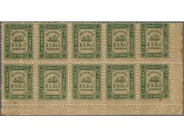 Medio real groen tanding 10½ in blok van 10 met hoekvelrand w.b. 9 ex. **