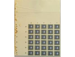 Vrij Nederland 7½ cent, 15 cent en 1 gulden, ongetand in gekozen kleuren in veldelen van 30 stuks met velranden, pracht ex., 