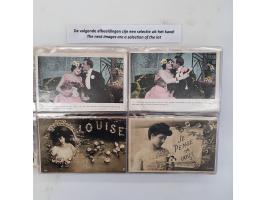 150 postcards fantasy and photographic images of e.g. ladies with hats all pre 1920 in album sleeves