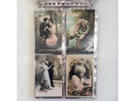 150 postcards fantasy and photographic images of e.g. ladies with hats all pre 1920 in album sleeves