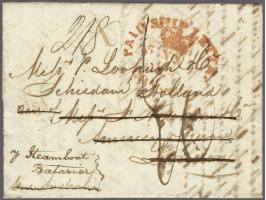 Complete letter Valparaiso 25th June 1836 to London with red crowned PAID SHIP LETTER, sea postage 2/8, readdressed to Schied