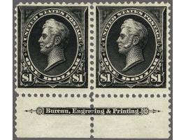 Commodore Oliver Perry 1 dollar black type I and II in pair with sheet margin and imprint, very fine mounted mint with 2009 P