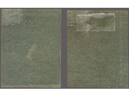 Ongetande kleurproeven type Veth 1 gulden doflila en 2½ gulden zwartblauw op blauw papier, pracht ex. (nr. 61 kleine papierve