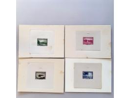 Ongetande stempelproeven in de gekozen kleuren van de American Banknote Company van Landschappen en Wilhelmina 1 cent t/m 1 g
